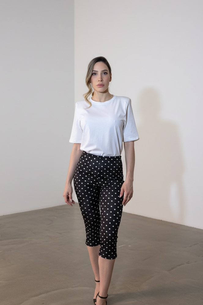 Capri Pants  Donna a Pois (Modello Pescatora) – Bianco/Nero