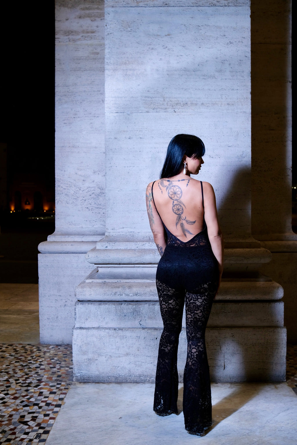 Tuta Intera in Pizzo Nero Donna – Jumpsuit Aderente Elegante e Sensuale