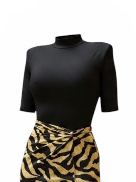 Body Donna Nero a Collo Alto con Manica Corta Elegante