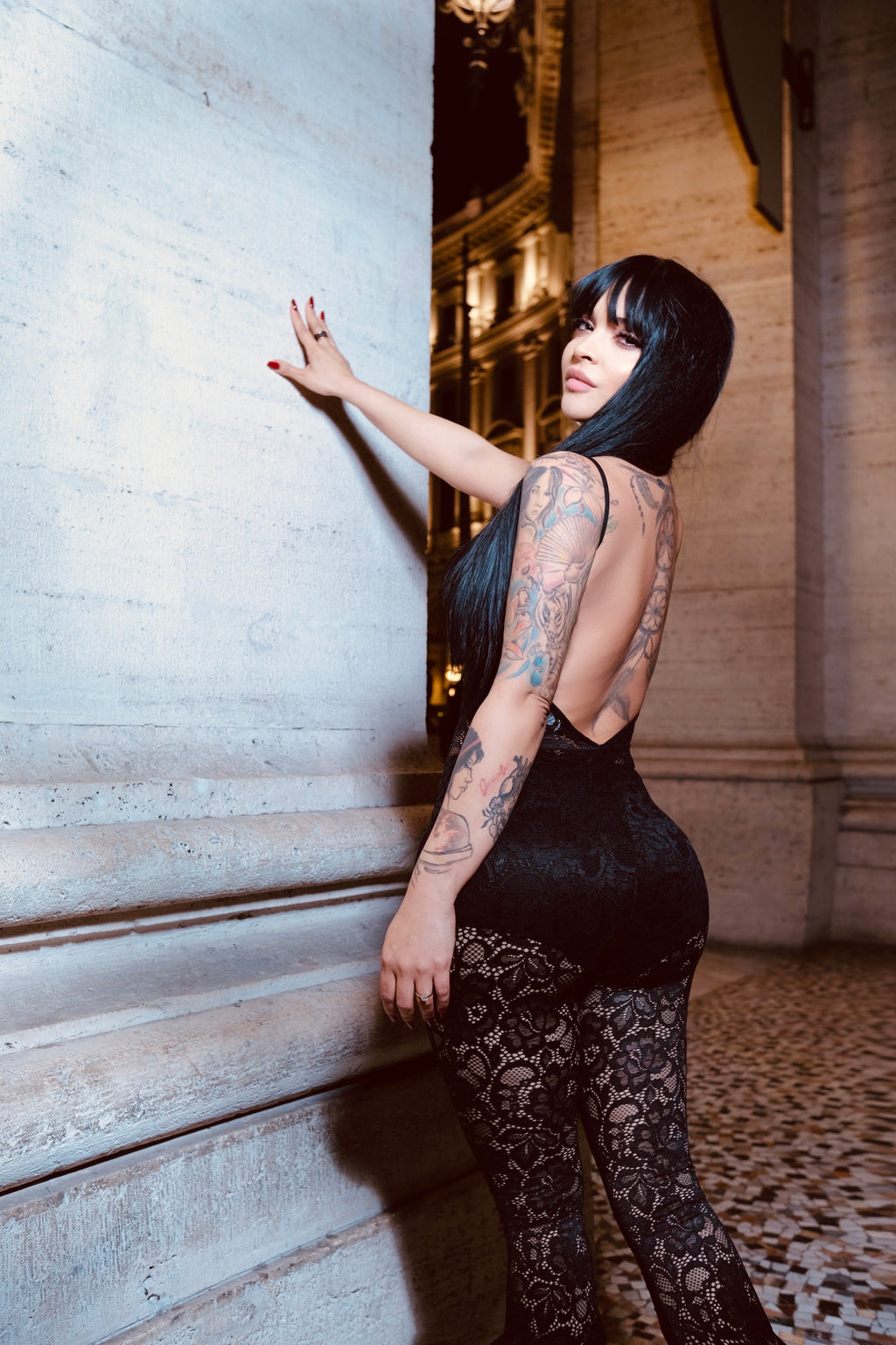 Tuta Intera in Pizzo Nero Donna – Jumpsuit Aderente Elegante e Sensuale