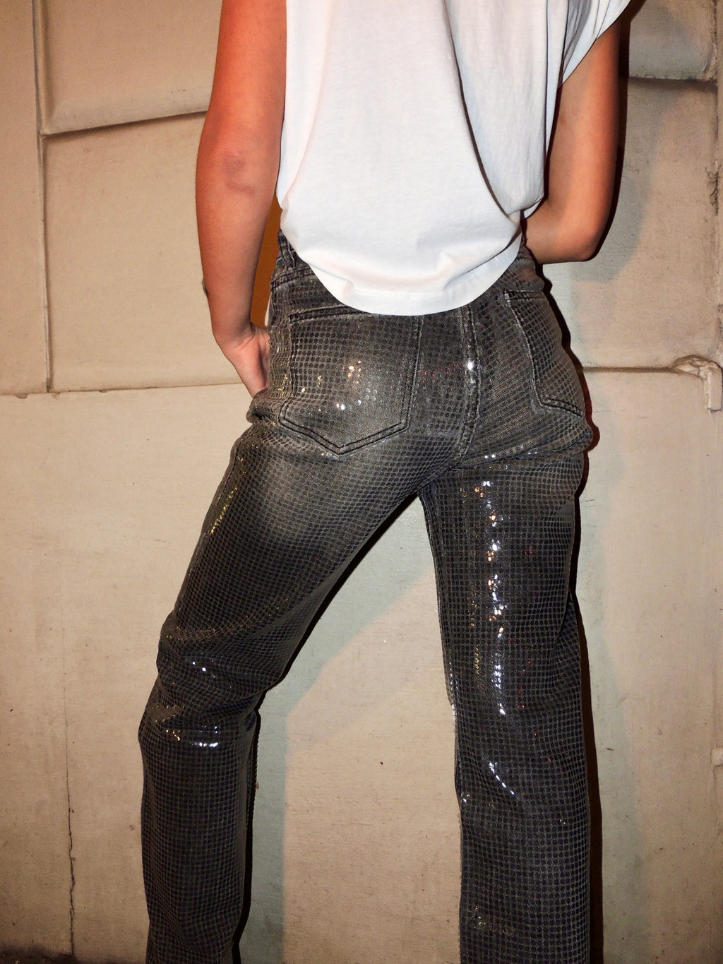 Pantalone lucido effetto coccodrillo