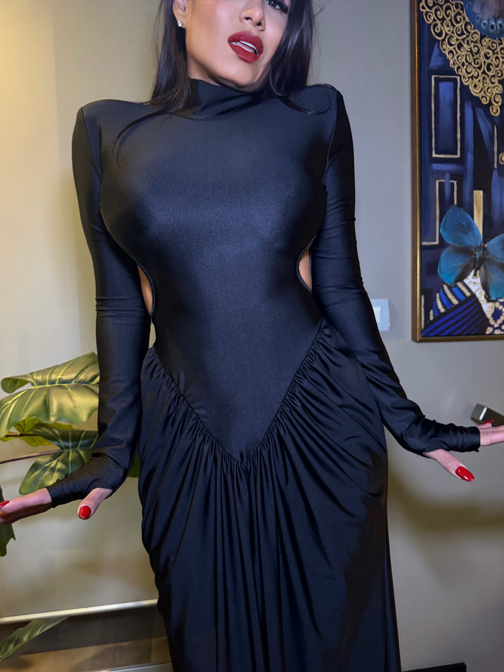 Elegante abito da donna lungo, con pieghe, in raso, linea ad A, schiena scoperta, abito da sera